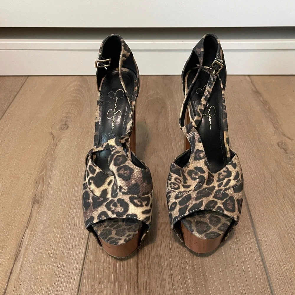 Leopard Print Platform High-Heel Sandals - Brown